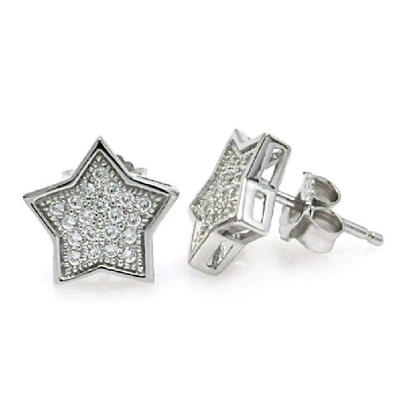 matching earrings for women -Silver 925 Rhodium Plated Micro Pave Clear Star CZ Stud Earrings - ACE00037