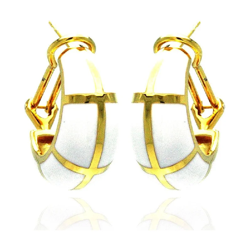 clip-on earrings for women -Clearance-Silver 925 Gold Plated White Enamel Lever Back Earrings - BGE00129