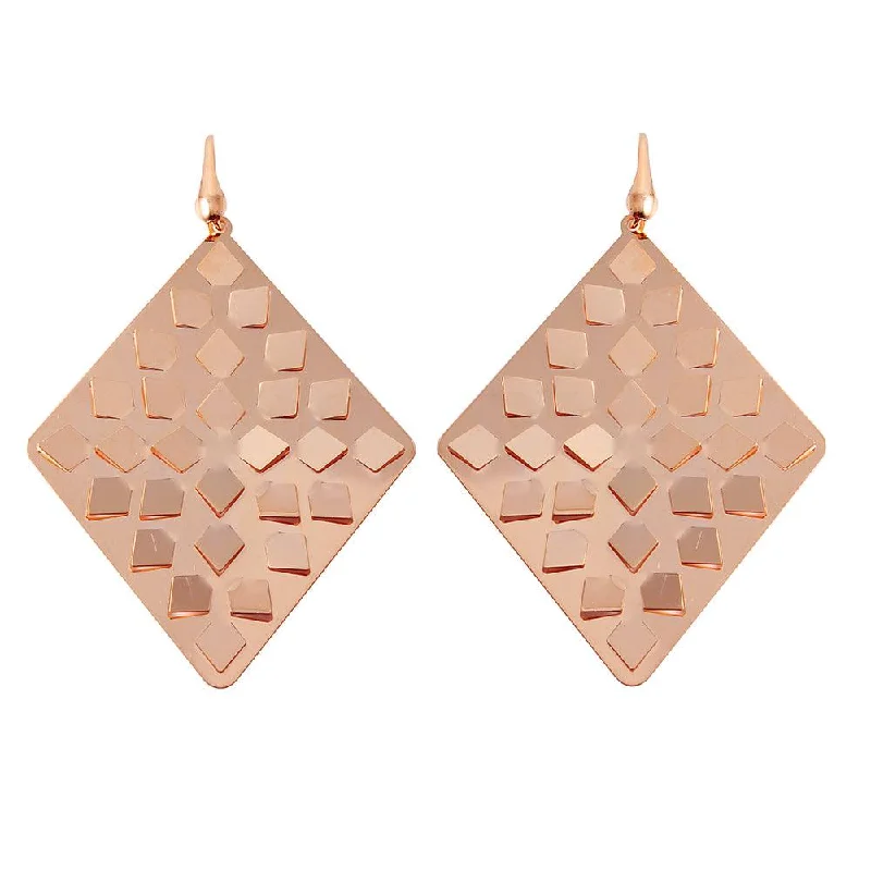 trendy gold earrings for women -Silver 925 Rose Gold Plated Rhombus Earrings - ECE00014R