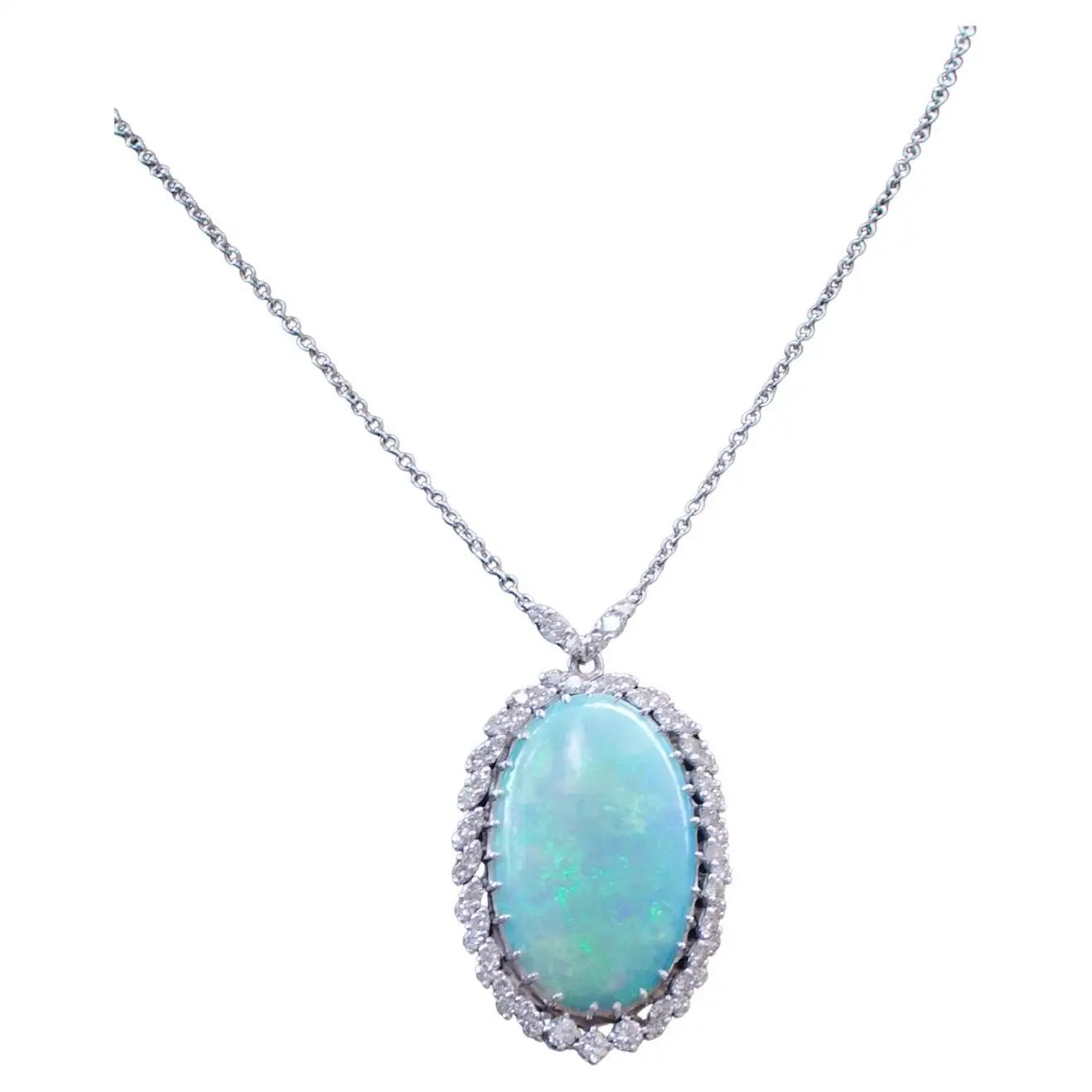 sparkling crystal necklaces for women -Opal and Diamond Vintage Necklace in 18k Gold Circa 1960's