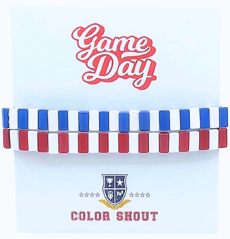 Unisex - Game Day: Team Colors Enamel Tile Double Stack Bracelet In Red/royal Blue/white