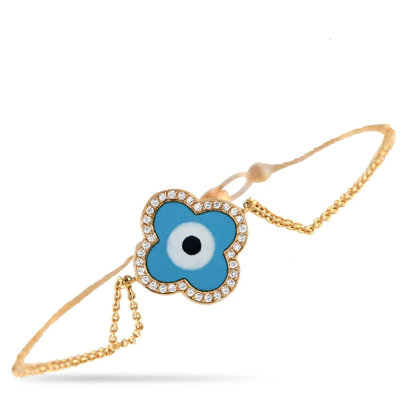 Aaron Basha 18K Yellow Gold Diamond and Enamel Evil Eye Clover Bracelet AB21-111824