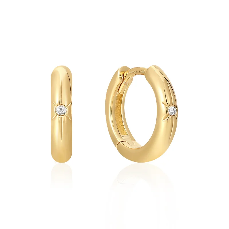 bridal earrings for women -Ania Haie Gold Star Huggie Hoop Earrings