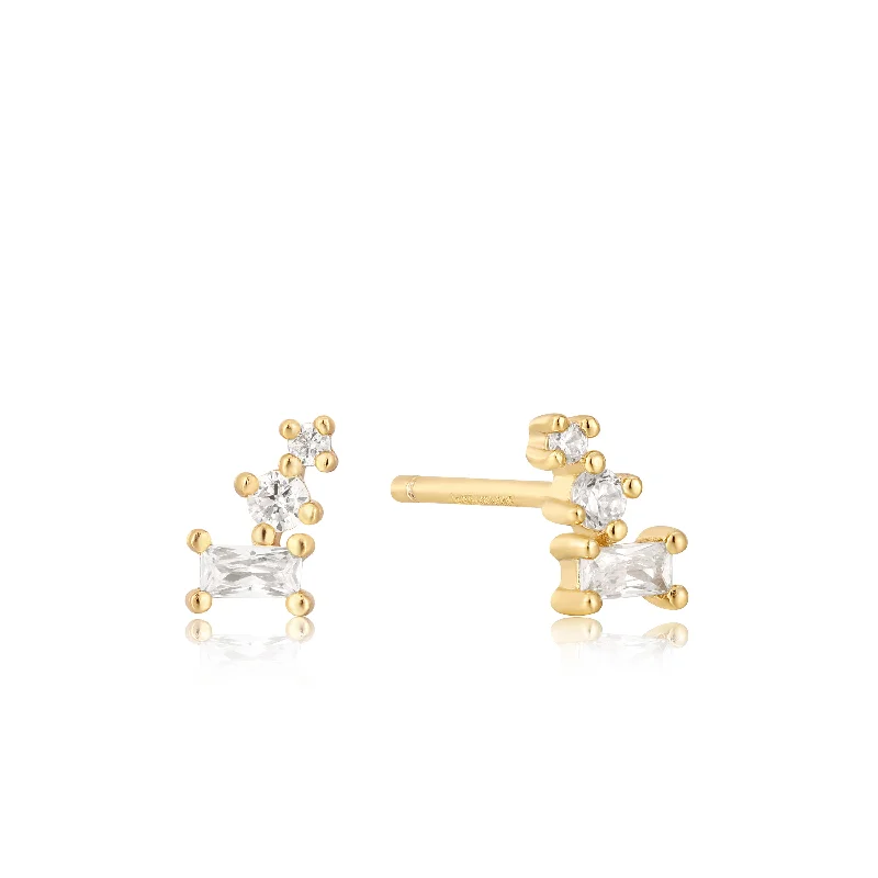 women’s bridal earrings -Glam Mini Climber Gold Stud Earrings