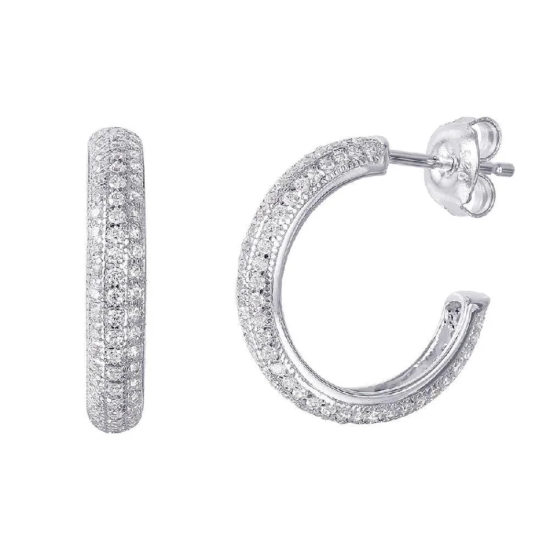 dangling gold earrings for women -Silver 925 Rhodium Plated CZ Hoop Earrings - GME00029RH