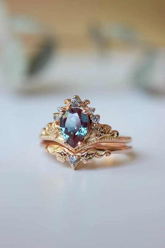 vintage diamond engagement rings -Alexandrite engagement ring set, salt and pepper diamond tiara ring / Ariadne