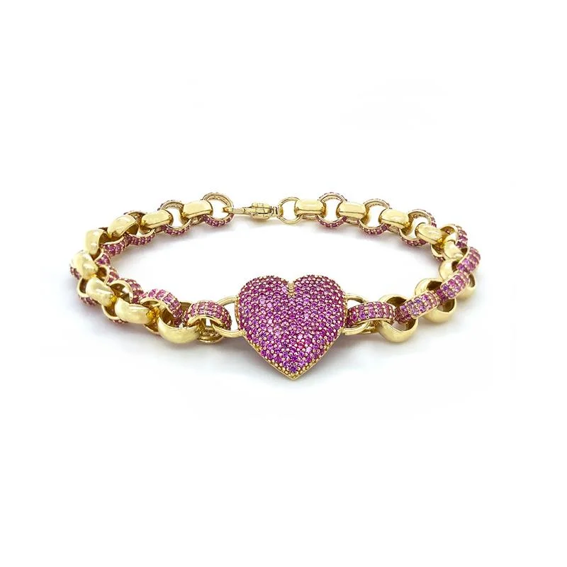 9K Yellow Gold Pink CZ Heart Bracelet