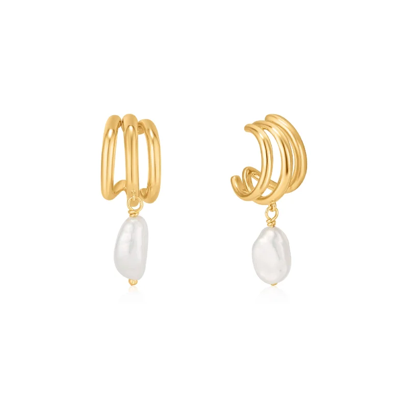 women’s diamond stud earrings -Ania Haie Gold Triple Mini Hoop Earrings