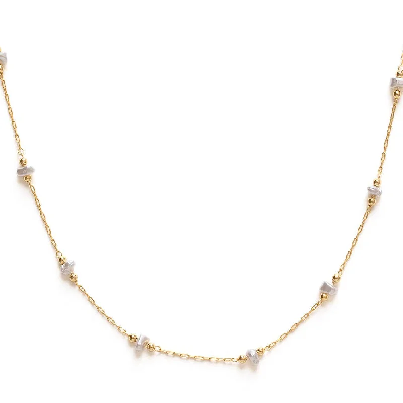 bridal necklaces for women -Freshwater Pearl Station Chain Necklace