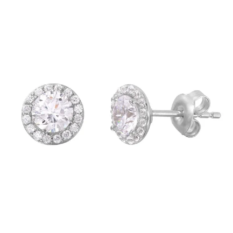 luxury diamond earrings for women -Silver 925 Rhodium Plated CZ Stud Earrings - GME00004RH