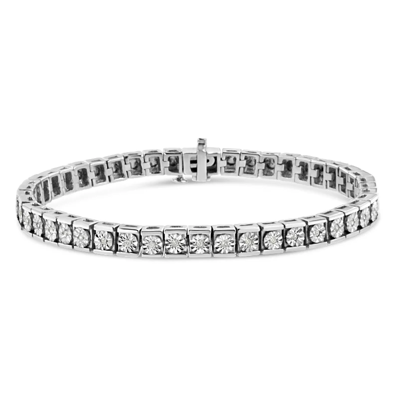 .925 Sterling Silver Miracle Set Diamond Accent Classic Tennis Bracelet