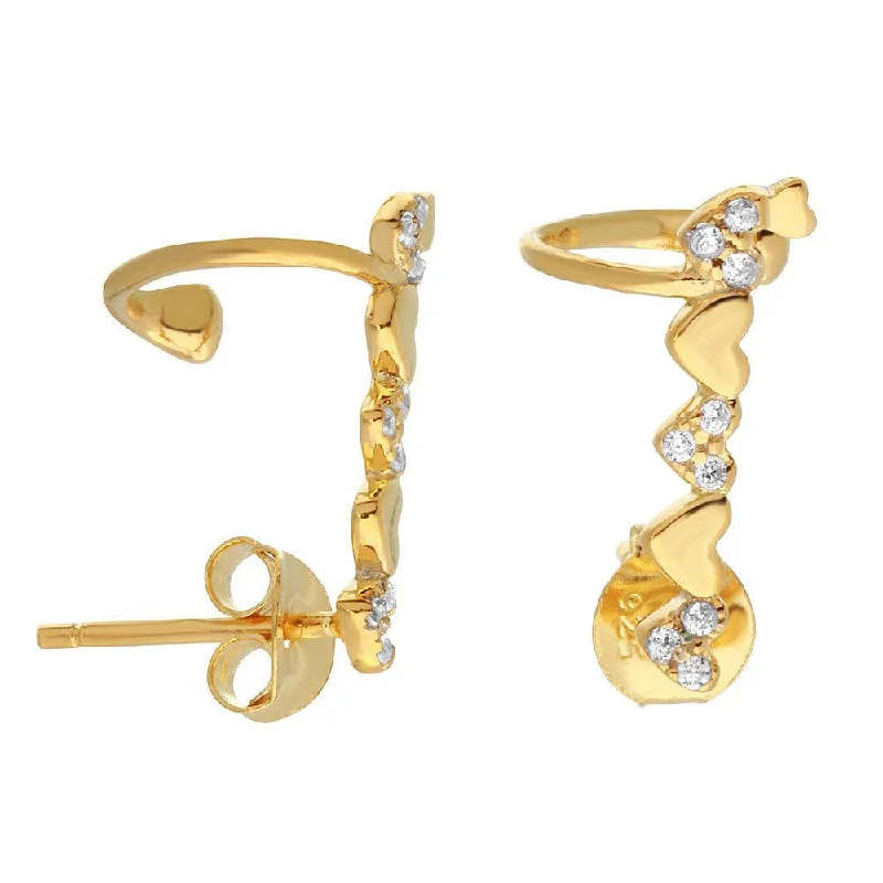 gold stud earrings for women -Silver 925 Gold Plated Climbing Heart Earrings with CZ Stones - BGE00490