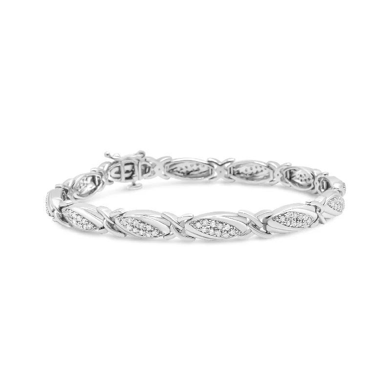 .925 Sterling Silver 1.00 Cttw Round Diamond X-Link Bracelet