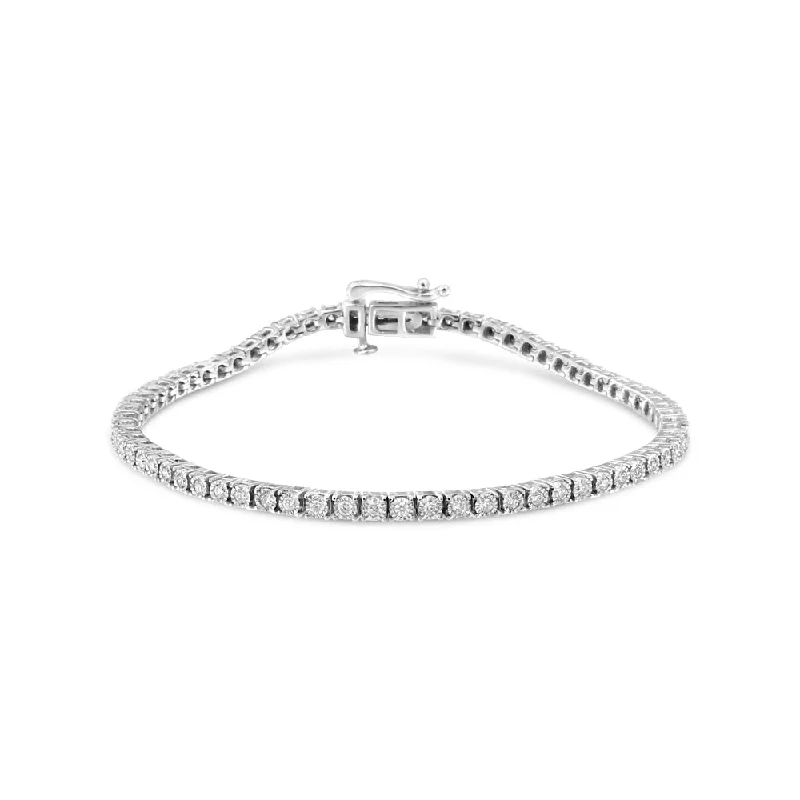 14K White Gold 1.0 Cttw Miracle Set Round-Cut Lab Grown Diamond Illusion Tennis Bracelet Size 7"