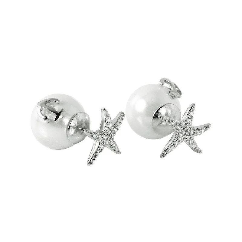 affordable diamond earrings for women -Silver 925 Rhodium Plated Starfish Pearl Stud Earrings - STE00981