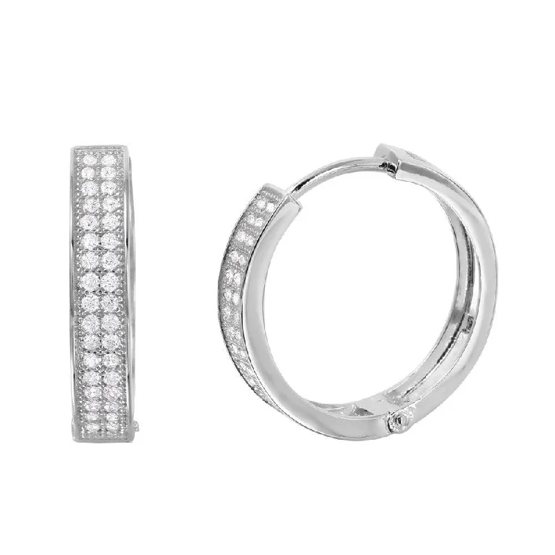 personalized stud earrings for women -Silver 925 Rhodium Plated CZ huggie hoop Earrings - GME00023