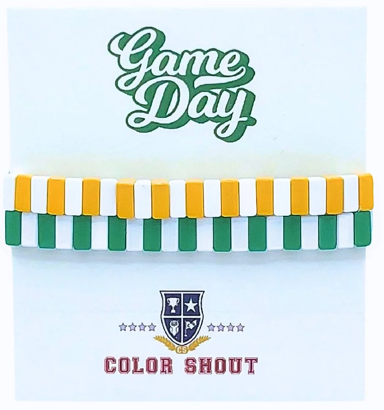 Unisex - Game Day: Team Colors Enamel Tile Double Stack Bracelet In Green/yellow