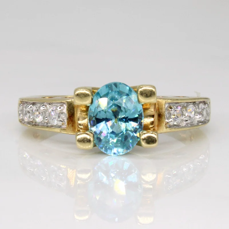 Blue Topaz & Colourless Zircon Ring | 1.30ct, 0.34ctw | SZ 8.75 |