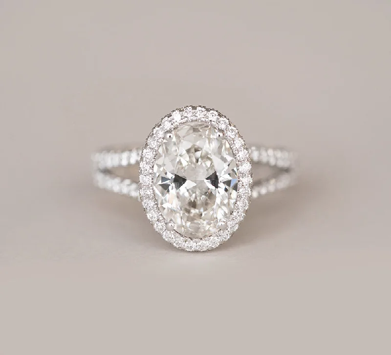 unique engagement rings with gemstones -3.21CT Oval Cut Split Shank Moissanite Halo Diamond Engagement Ring