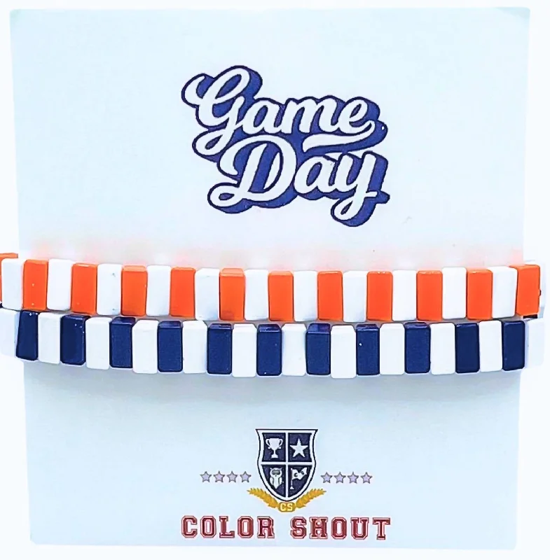 Unisex - Game Day: Team Colors Enamel Tile Double Stack Bracelet In Navy/orange