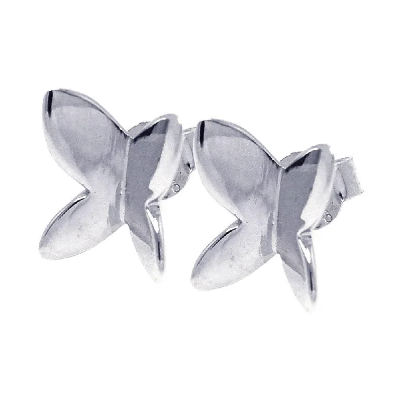 geometric stud earrings for women -Silver 925 Rhodium Plated Butterfly Stud Earrings - STE00751