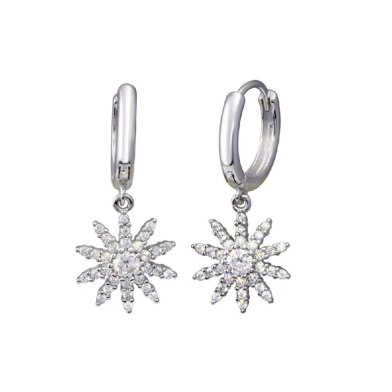 statement gold earrings for women -Rhodium Plated 925 Sterling Silver Sun Clear CZ Hoop Earring - STE01323