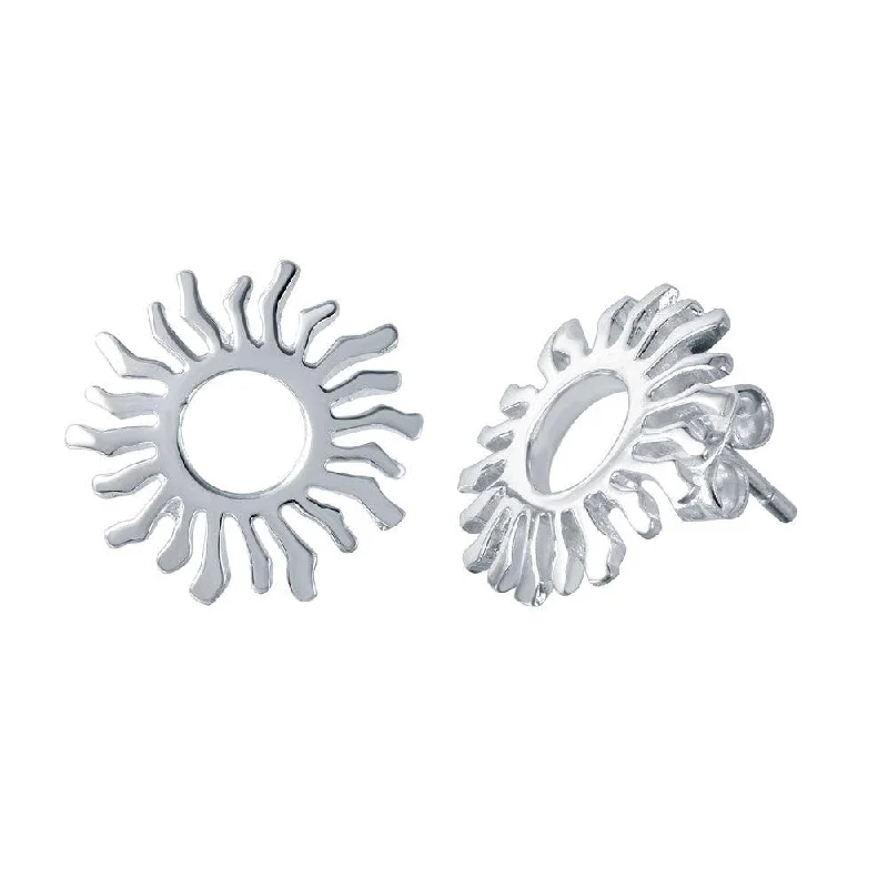 geometric stud earrings for women -Silver 925 Rhodium Plated Open Sun Stud Earrings - STE00730