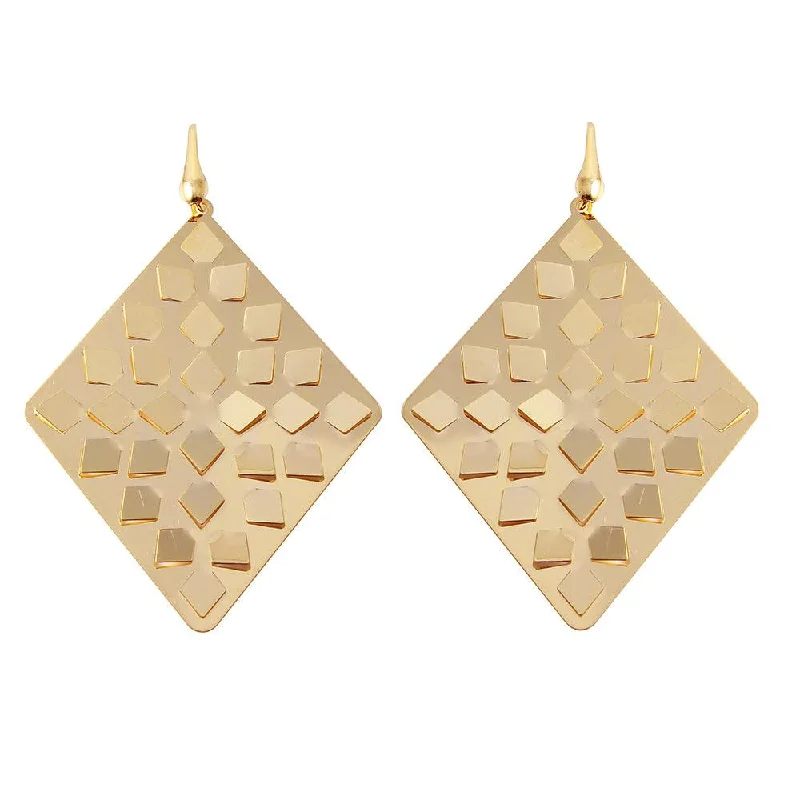 crystal earrings for women -Silver 925 Gold Plated Flat Scoop Rhombus Earrings - ECE00014Y