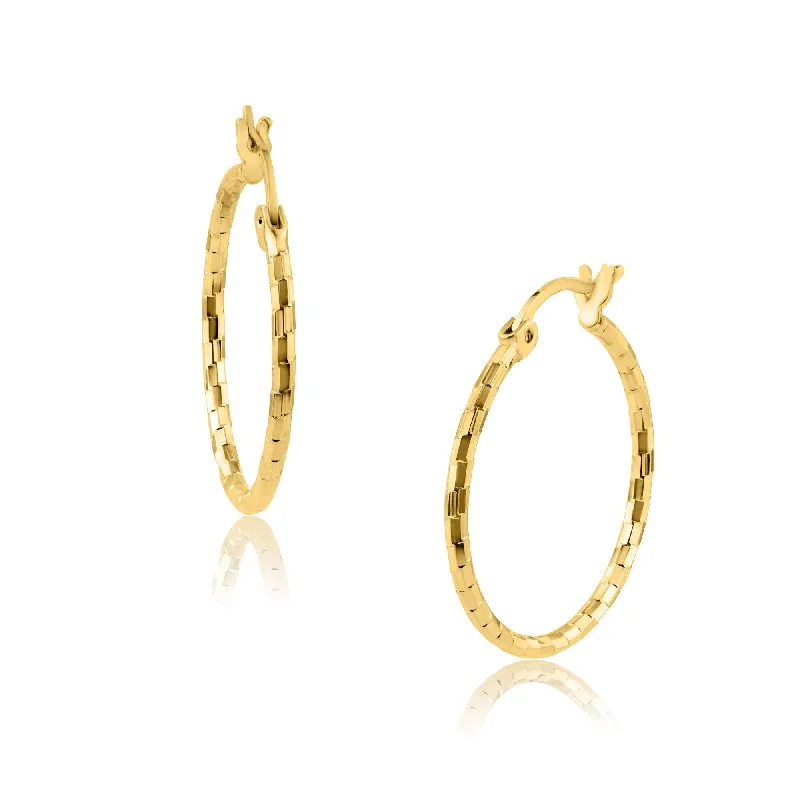 luxury crystal earrings for women -14E00157. - 14 Karat Yellow Gold Diamond Cut Hoop Earring