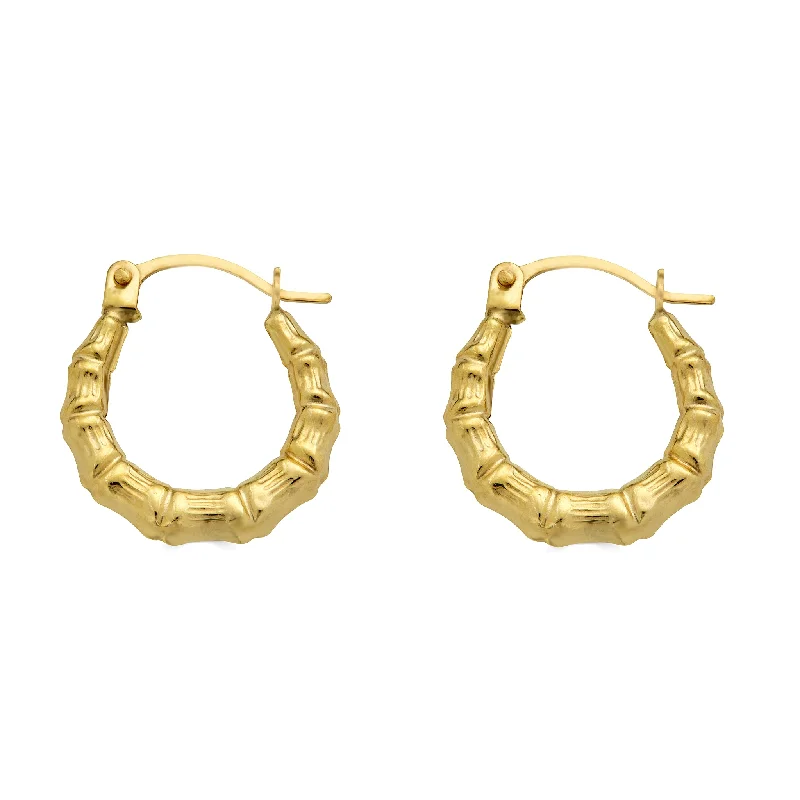 personalized earrings for women -14E00380. - 14 Karat Yellow Gold Bamboo Hoop Latch Lock Earrings