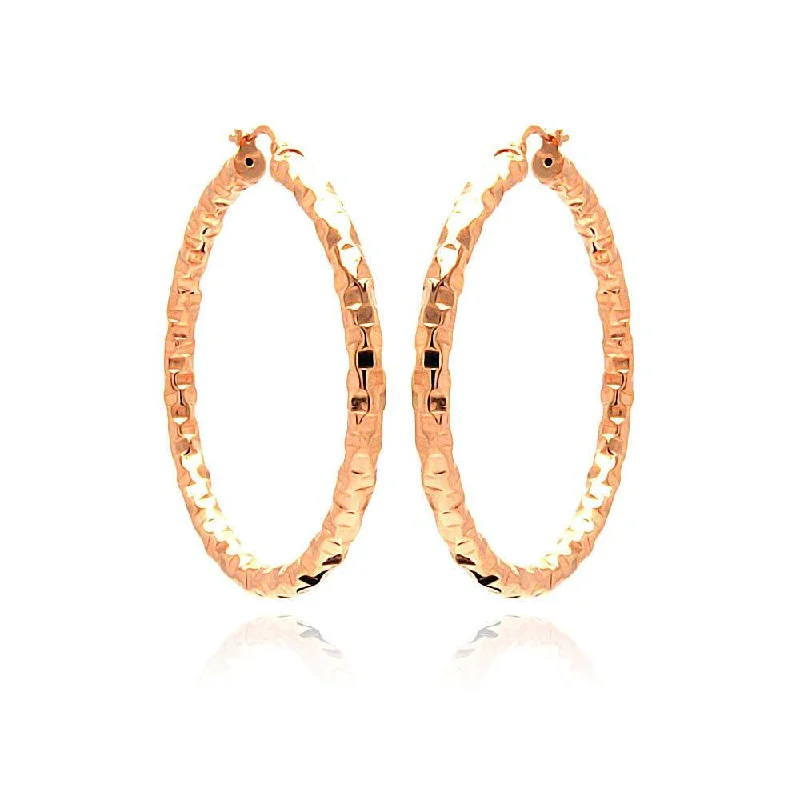 trendy earrings for women -Clearance-Silver 925 Rose Gold Plated Hoop Earrings - ITE00021RGP