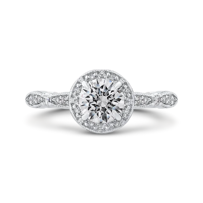 luxury engagement rings -14K White Gold Round Diamond Halo Engagement Ring