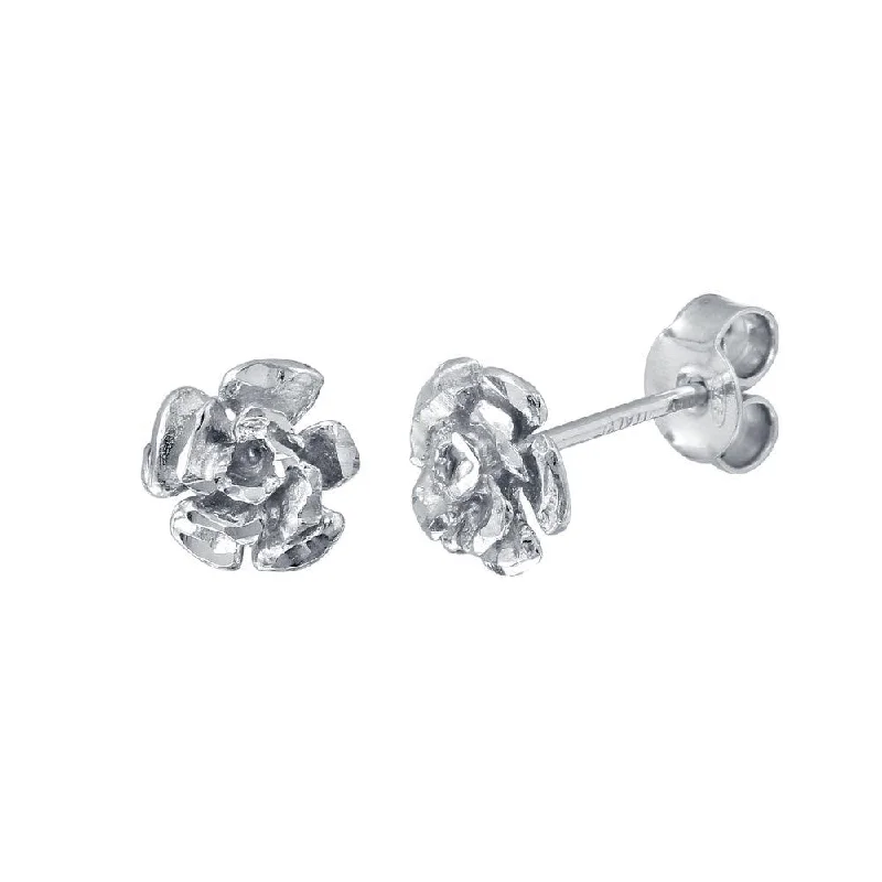 women’s earrings -Rhodium Plated 925 Sterling Silver Flower Earrings - ECE00056RH