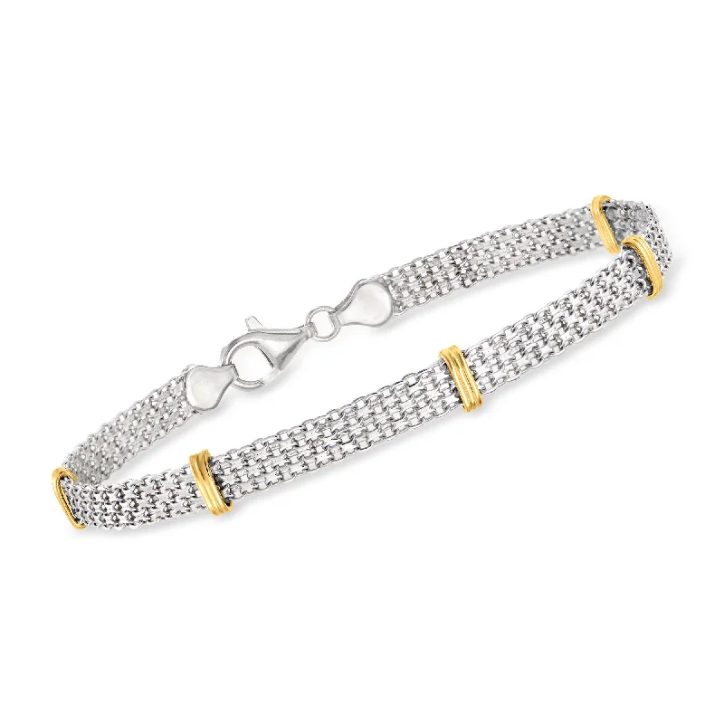 Ross-Simons Sterling Silver and 14kt Yellow Gold Bismark-Link Bracelet