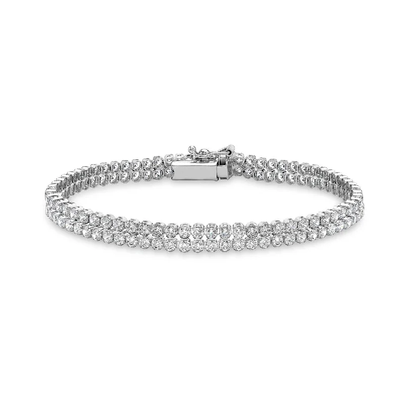 9K White Gold 2 CZ Row Bracelet/ 7"