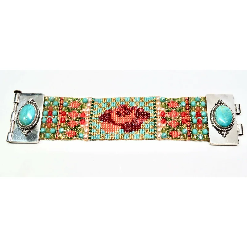 CHILI  ROSE  "JENNA ROSE" BRACELET WITH TURQUOISE ENDS 36MM