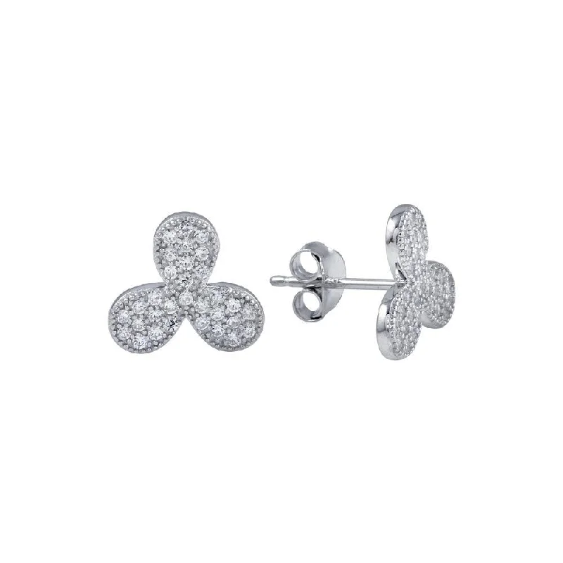 geometric diamond earrings for women -Rhodium Plated 925 Sterling Silver Clover Leaf CZ Earrings - BGE00618