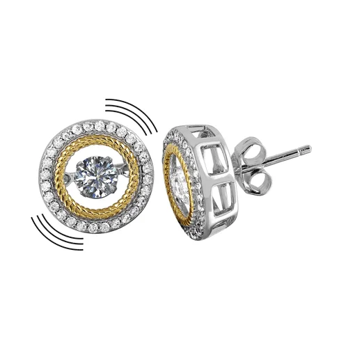 twisted earrings for women -Rhodium Plated 925 Sterling Silver Open Circle Earrings with CZ - STE01135