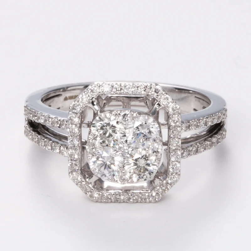 Diamond Halo 14k Split Band Ring| 0.97 ctw | Sz 6.25