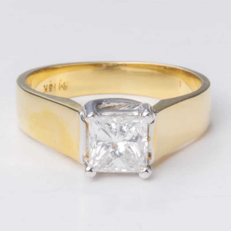 Princess Cut Solitaire Yellow and White 18k Ring | 0.97 ct | SZ 6.25