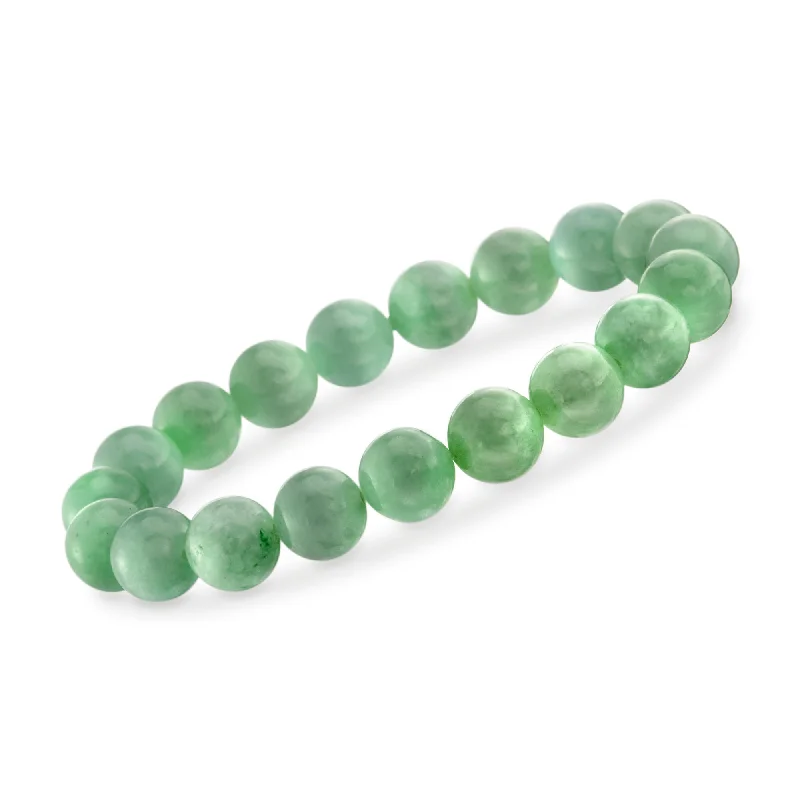 Ross-Simons 10mm Green Jade Bead Stretch Bracelet