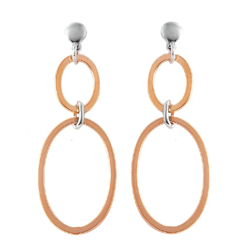 handmade earrings for women -Silver 925 Rose Gold Plated Double Oval Earrings - ITE00070RGP