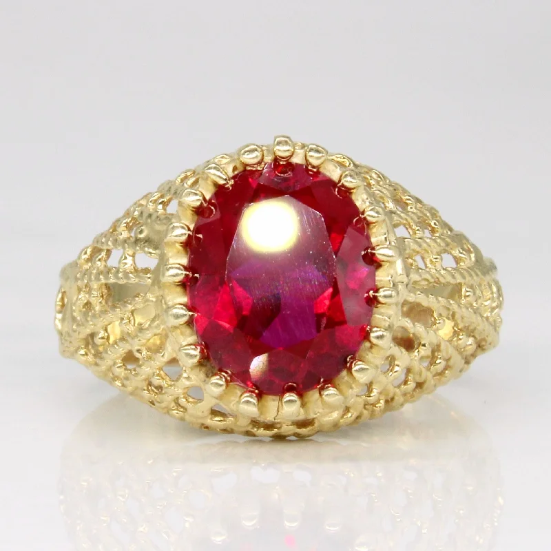 Synthetic Ruby Cocktail Ring | 3.20ct | SZ 5.25 |