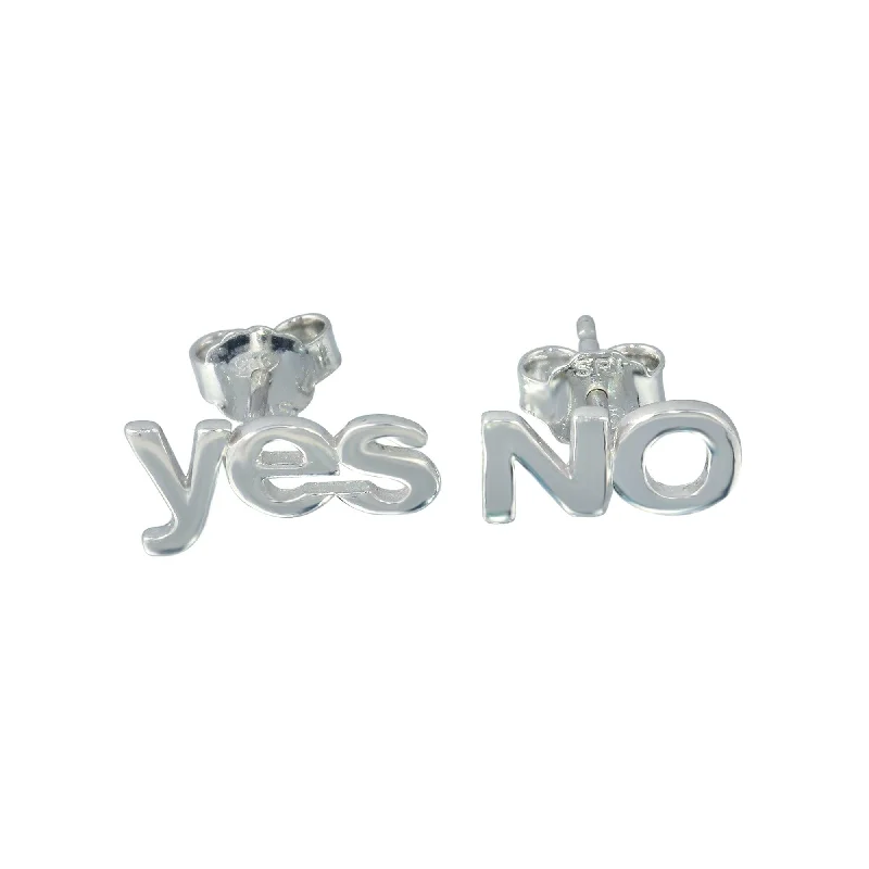 elegant dangle earrings for women -Rhodium Plated 925 Sterling Silver Yes and No Stud Earrings - SOE00030