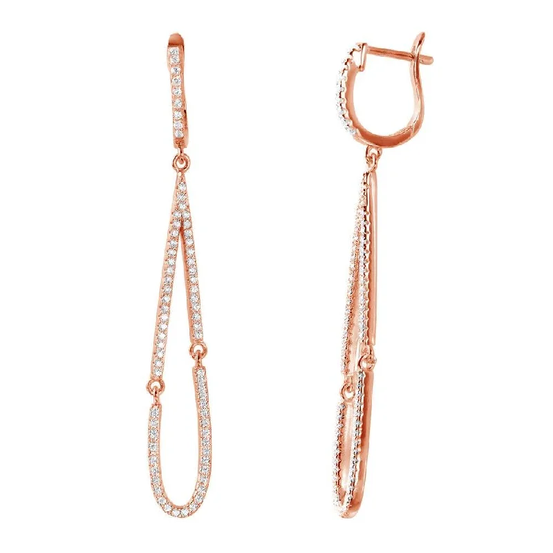 fashion-forward earrings for women -Rose Gold Plated 925 Sterling Silver Dangling Open Tear Drop CZ huggie hoop Earrings - ACE00098RGP