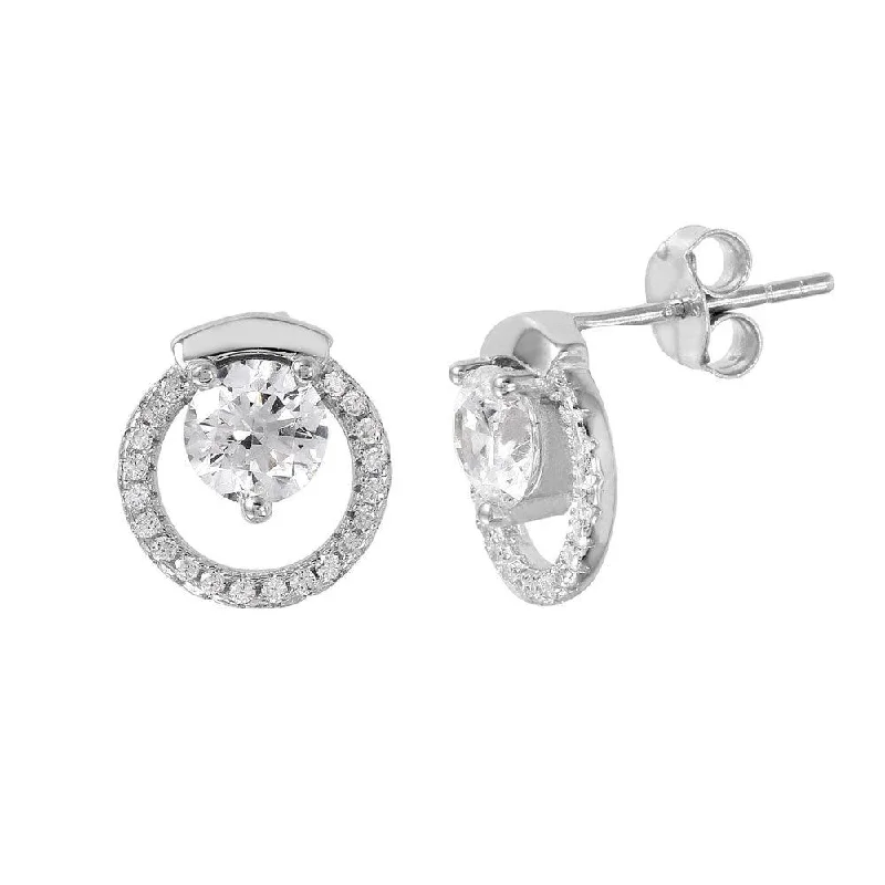 statement gold earrings for women -Silver 925 Rhodium Plated Open Circle CZ Stud Earrings - STE01010