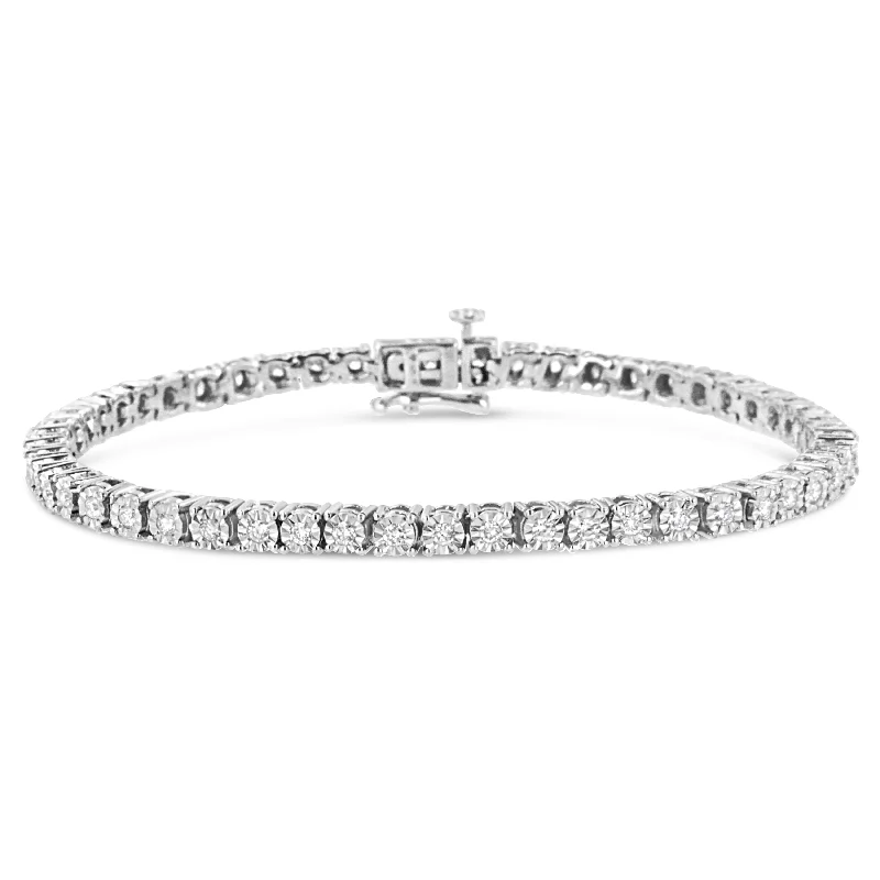 14K White Gold 3.0 Cttw Lab Grown Diamond Illusion-Set Miracle Plate Tennis Bracelet