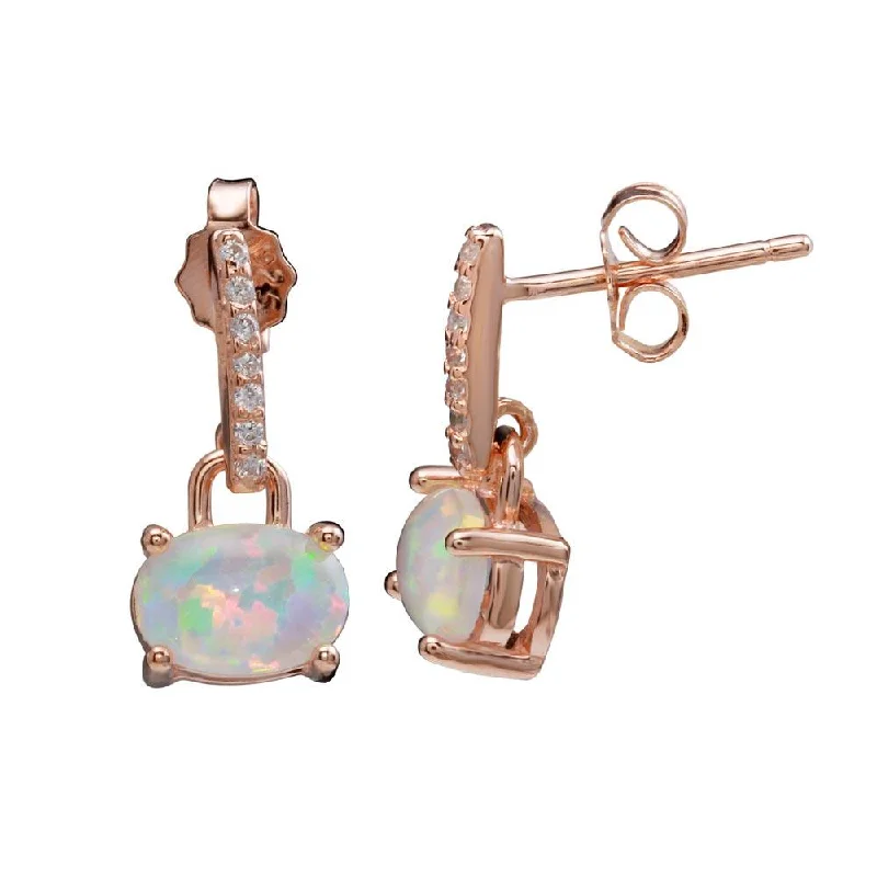 large hoop earrings for women -Rose Gold Plated 925 Sterling Silver Mini Dangling Earrings with CZ and Synthetic Opal - STE01162RGP