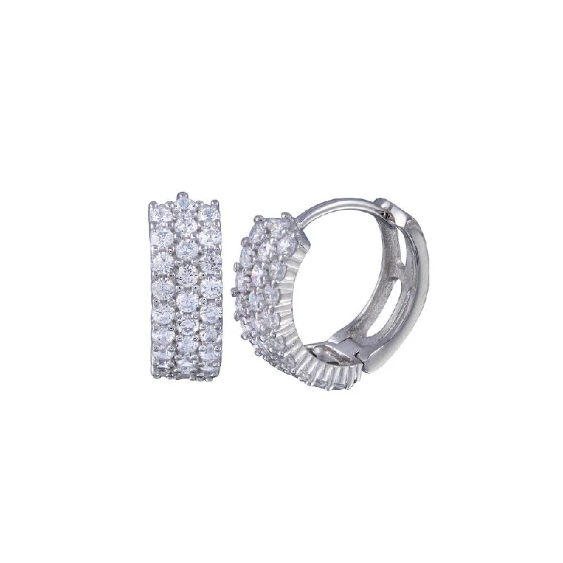 mixed gemstone earrings for women -Silver 925 Rhodium Plated Clear CZ Three huggie hoop Earrings - STE00570CLR