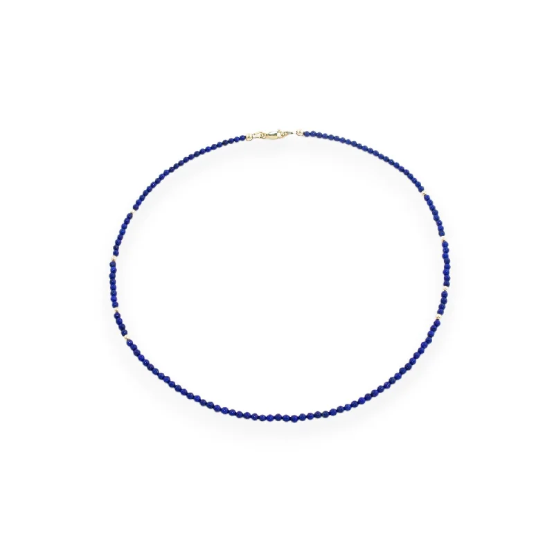 gold necklaces for women -18" Lapis Lazuli x Gold Beaded Necklace